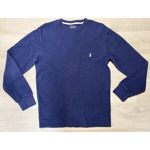 Polo Ralph Lauren Shirt Men's Medium Navy Blue Thermal Waffle Knit Long Sleeve